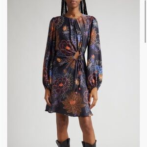 Farm Rio Sparkle Flowers Long Sleeve Minidress, size XL